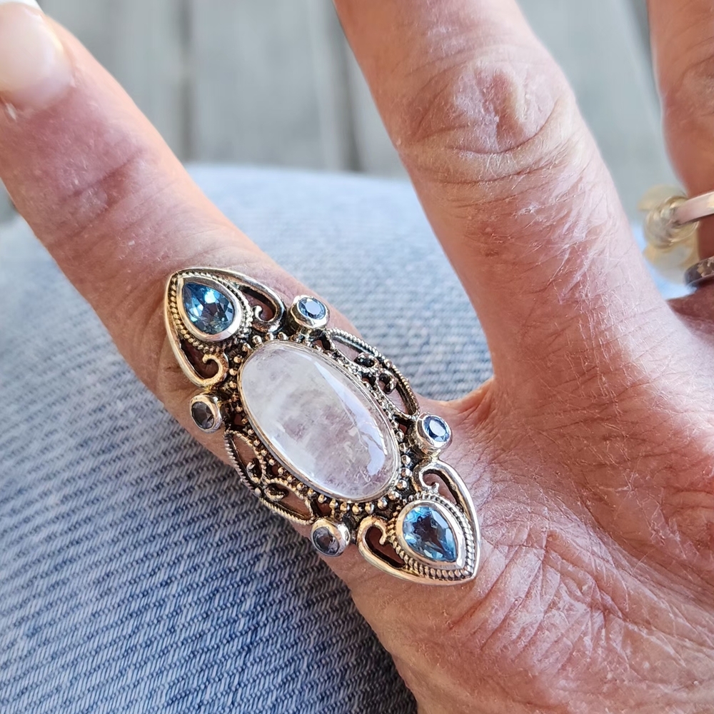 Moonstone And Blue Topaz Sterling Silver Ring